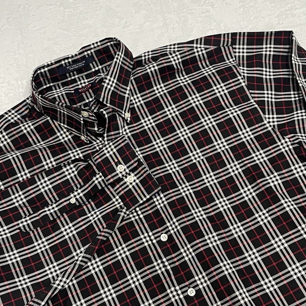 Overton Men Multicolor Long Sleeve Button Down Plaid Shirt Size L 100% Cotton